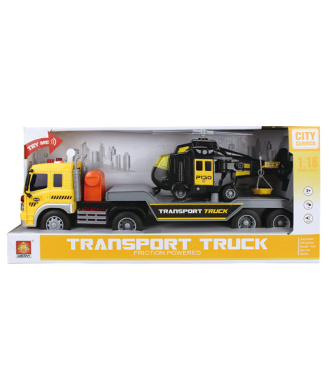 Transportator auto cu inerție 1:16 cu elicopter (lumini,sunete)